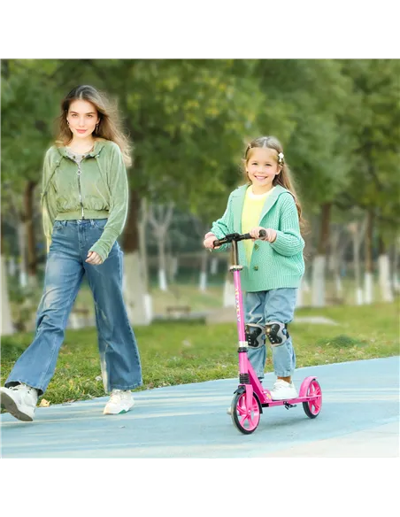 AIYAPLAY Foldable Kids Scooter with Adjustable Handlebar, 200mm Big Wheel, Rear Fender Brake, for Ages 6-12 Years, Pink
