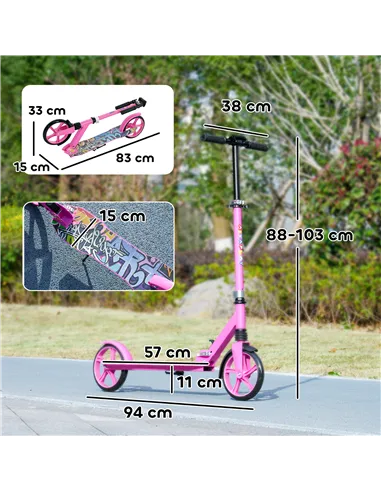 AIYAPLAY Foldable Kids Scooter with Adjustable Handlebar, 200mm Big Wheel, Rear Fender Brake, for Ages 6-12 Years, Pink