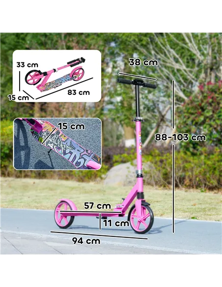 AIYAPLAY Foldable Kids Scooter with Adjustable Handlebar, 200mm Big Wheel, Rear Fender Brake, for Ages 6-12 Years, Pink