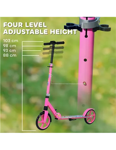 AIYAPLAY Foldable Kids Scooter with Adjustable Handlebar, 200mm Big Wheel, Rear Fender Brake, for Ages 6-12 Years, Pink
