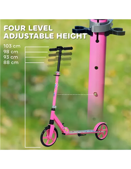 AIYAPLAY Foldable Kids Scooter with Adjustable Handlebar, 200mm Big Wheel, Rear Fender Brake, for Ages 6-12 Years, Pink