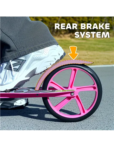 AIYAPLAY Foldable Kids Scooter with Adjustable Handlebar, 200mm Big Wheel, Rear Fender Brake, for Ages 6-12 Years, Pink