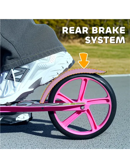 AIYAPLAY Foldable Kids Scooter with Adjustable Handlebar, 200mm Big Wheel, Rear Fender Brake, for Ages 6-12 Years, Pink