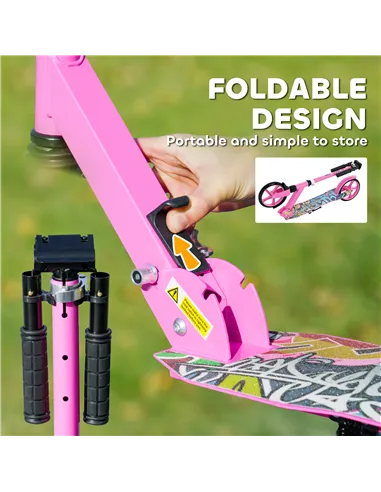 AIYAPLAY Foldable Kids Scooter with Adjustable Handlebar, 200mm Big Wheel, Rear Fender Brake, for Ages 6-12 Years, Pink