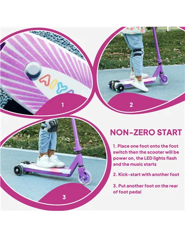 AIYAPLAY Electric Scooter for Kids Aged 4-7 Years, with Flashing LED Lights, Rear Auxiliary Wheels, Purple