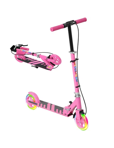 AIYAPLAY Scooter for Kids Aged 3-8 Years, with Adjustable Handle, Two Light Up Wheels, Handbrake, Rear Brake, Pink