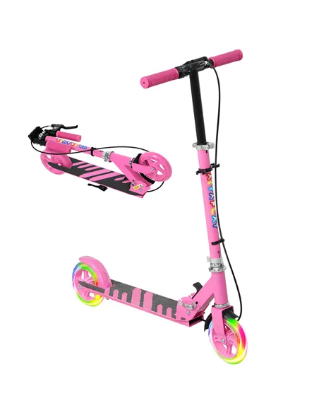 AIYAPLAY Scooter for Kids Aged 3-8 Years, with Adjustable Handle, Two Light Up Wheels, Handbrake, Rear Brake, Pink