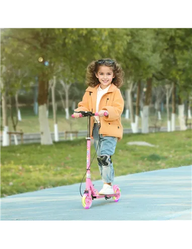 AIYAPLAY Scooter for Kids Aged 3-8 Years, with Adjustable Handle, Two Light Up Wheels, Handbrake, Rear Brake, Pink