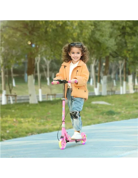 AIYAPLAY Scooter for Kids Aged 3-8 Years, with Adjustable Handle, Two Light Up Wheels, Handbrake, Rear Brake, Pink