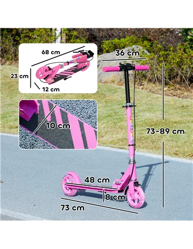 AIYAPLAY Scooter for Kids Aged 3-8 Years, with Adjustable Handle, Two Light Up Wheels, Handbrake, Rear Brake, Pink