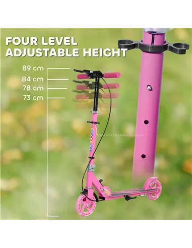 AIYAPLAY Scooter for Kids Aged 3-8 Years, with Adjustable Handle, Two Light Up Wheels, Handbrake, Rear Brake, Pink