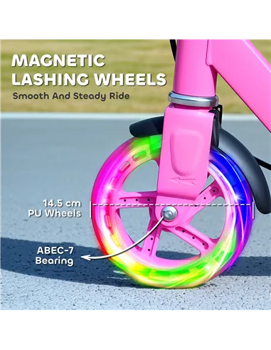 AIYAPLAY Scooter for Kids Aged 3-8 Years, with Adjustable Handle, Two Light Up Wheels, Handbrake, Rear Brake, Pink