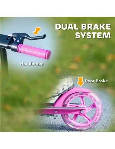 AIYAPLAY Scooter for Kids Aged 3-8 Years, with Adjustable Handle, Two Light Up Wheels, Handbrake, Rear Brake, Pink