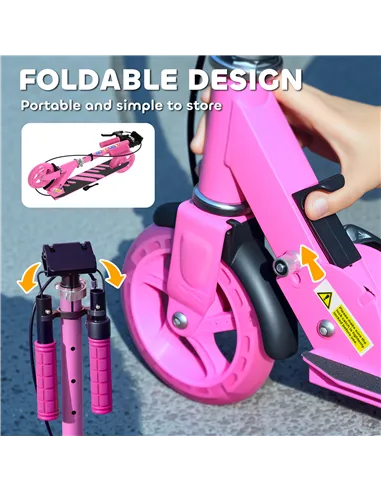AIYAPLAY Scooter for Kids Aged 3-8 Years, with Adjustable Handle, Two Light Up Wheels, Handbrake, Rear Brake, Pink
