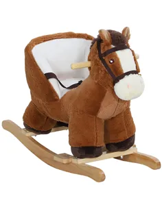 AIYAPLAY Kids Rocking Horse, Plush Ride on Horse, with Sound, Wood Base, for Ages 18-36 Months, Brown