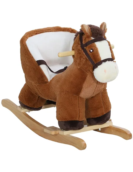 AIYAPLAY Kids Rocking Horse, Plush Ride on Horse, with Sound, Wood Base, for Ages 18-36 Months, Brown