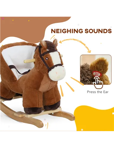 AIYAPLAY Kids Rocking Horse, Plush Ride on Horse, with Sound, Wood Base, for Ages 18-36 Months, Brown