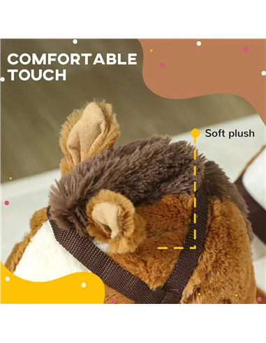 AIYAPLAY Kids Rocking Horse, Plush Ride on Horse, with Sound, Wood Base, for Ages 18-36 Months, Brown