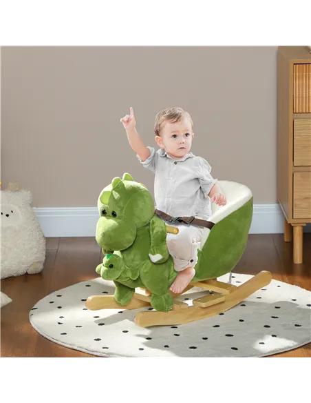 AIYAPLAY Dinosaur-Shaped Baby Rocking Horse w/ Safety Belt, 32 Songs