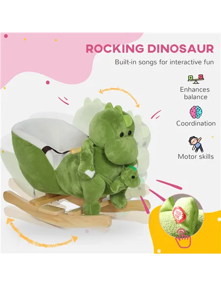 AIYAPLAY Dinosaur-Shaped Baby Rocking Horse w/ Safety Belt, 32 Songs
