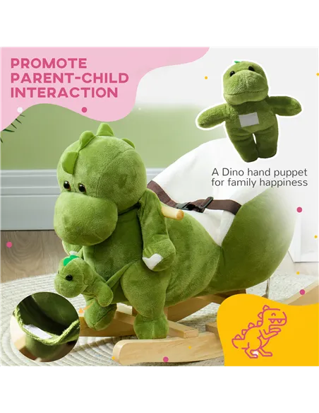 AIYAPLAY Dinosaur-Shaped Baby Rocking Horse w/ Safety Belt, 32 Songs