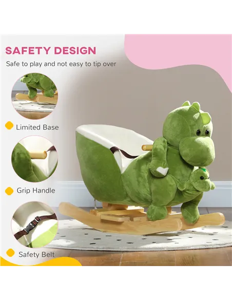 AIYAPLAY Dinosaur-Shaped Baby Rocking Horse w/ Safety Belt, 32 Songs