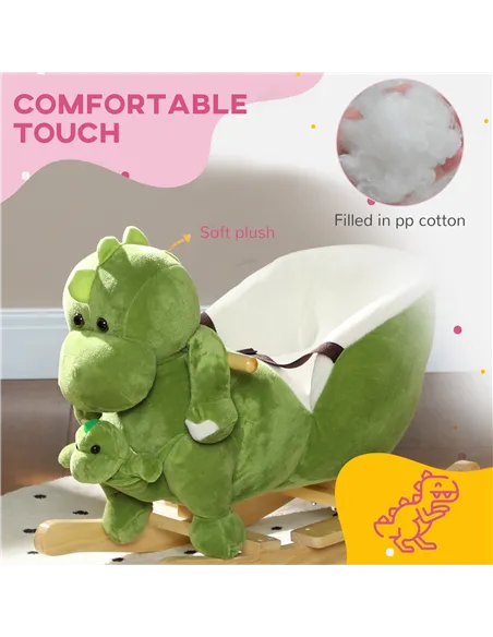 AIYAPLAY Dinosaur-Shaped Baby Rocking Horse w/ Safety Belt, 32 Songs