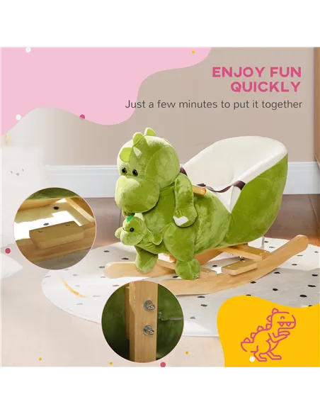 AIYAPLAY Dinosaur-Shaped Baby Rocking Horse w/ Safety Belt, 32 Songs
