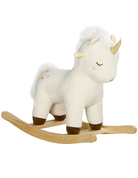 AIYAPLAY Rocking Horse with Unicorn Design, Sounds, for Ages 2-4 Years, White