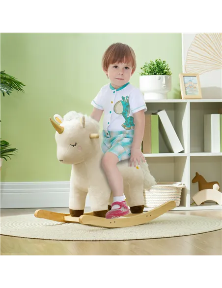 AIYAPLAY Rocking Horse with Unicorn Design, Sounds, for Ages 2-4 Years, White