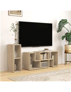 HOMCOM Three-Block Modular TV Stand - Grey Wood-Effect 2