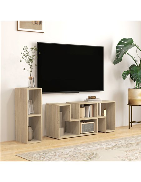 HOMCOM Three-Block Modular TV Stand - Grey Wood-Effect