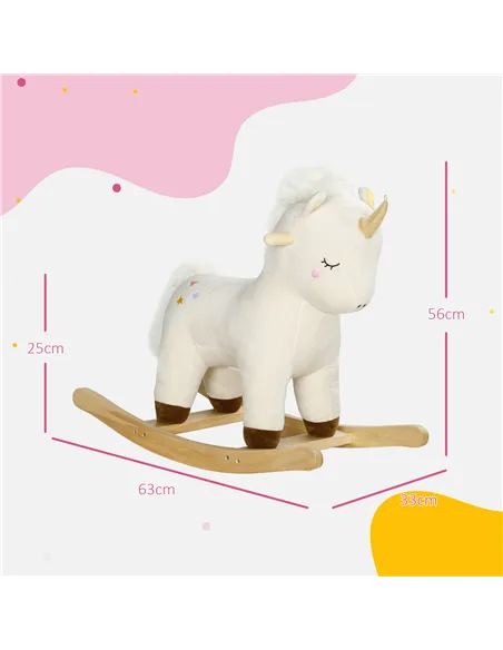 AIYAPLAY Rocking Horse with Unicorn Design, Sounds, for Ages 2-4 Years, White