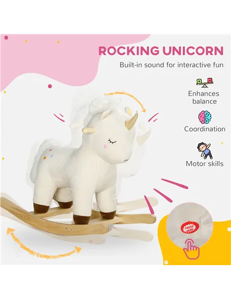 AIYAPLAY Rocking Horse with Unicorn Design, Sounds, for Ages 2-4 Years, White