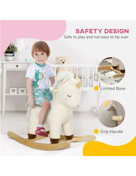 AIYAPLAY Rocking Horse with Unicorn Design, Sounds, for Ages 2-4 Years, White