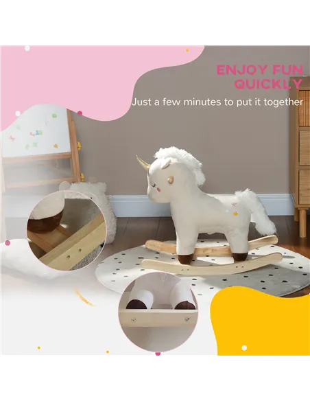 AIYAPLAY Rocking Horse with Unicorn Design, Sounds, for Ages 2-4 Years, White