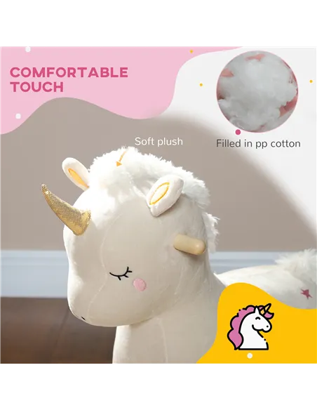 AIYAPLAY Rocking Horse with Unicorn Design, Sounds, for Ages 2-4 Years, White