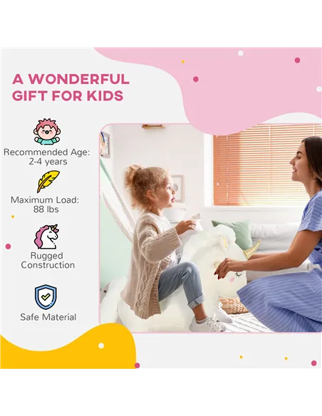 AIYAPLAY Rocking Horse with Unicorn Design, Sounds, for Ages 2-4 Years, White
