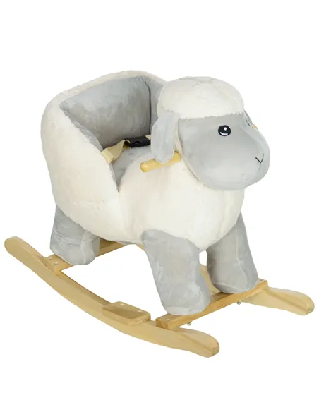 AIYAPLAY Rocking Horse, Ride on Lamb with Safety Belt, Sound, for Ages 18-36 Months, Grey