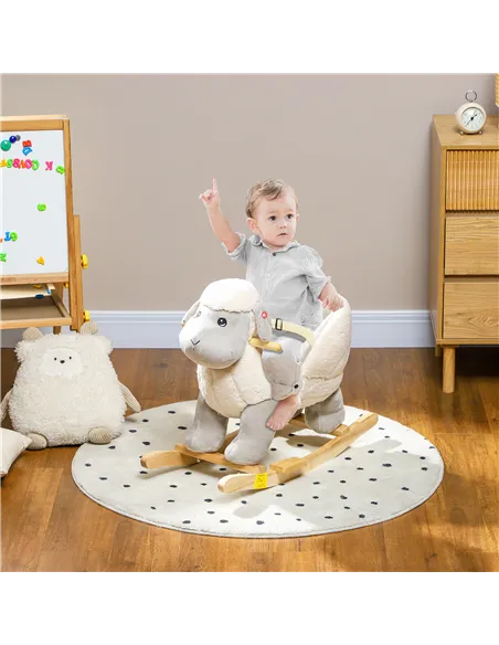 AIYAPLAY Rocking Horse, Ride on Lamb with Safety Belt, Sound, for Ages 18-36 Months, Grey
