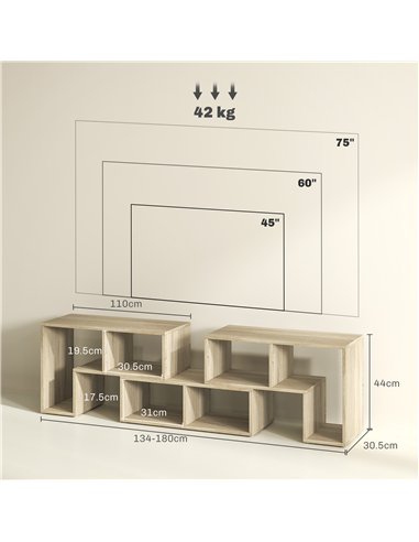 HOMCOM Three-Block Modular TV Stand - Grey Wood-Effect