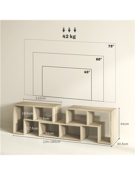 HOMCOM Three-Block Modular TV Stand - Grey Wood-Effect