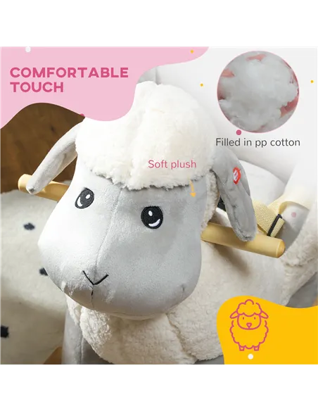 AIYAPLAY Rocking Horse, Ride on Lamb with Safety Belt, Sound, for Ages 18-36 Months, Grey