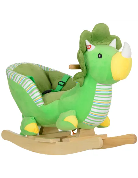 AIYAPLAY Baby Rocking Dinosaur with Animal Sounds, Safety Belt, Wooden Base, for Toddlers 18-36 Months, Green