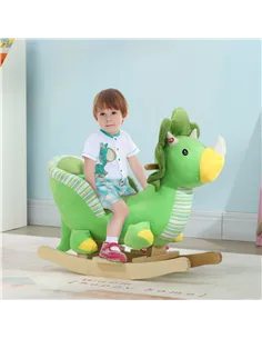 AIYAPLAY Baby Rocking Dinosaur with Animal Sounds, Safety Belt, Wooden Base, for Toddlers 18-36 Months, Green 2