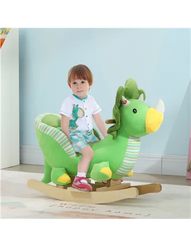 AIYAPLAY Baby Rocking Dinosaur with Animal Sounds, Safety Belt, Wooden Base, for Toddlers 18-36 Months, Green