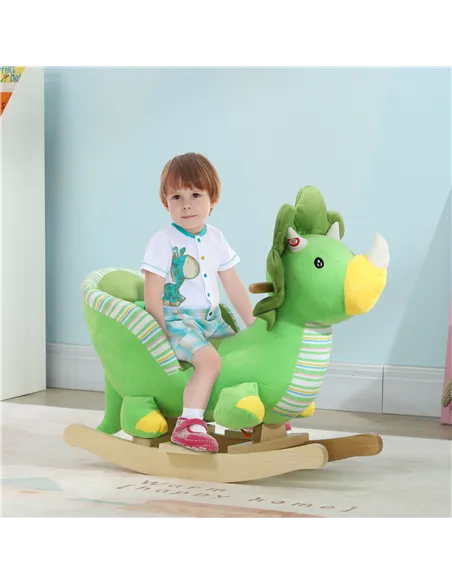 AIYAPLAY Baby Rocking Dinosaur with Animal Sounds, Safety Belt, Wooden Base, for Toddlers 18-36 Months, Green