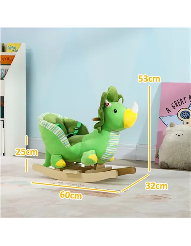AIYAPLAY Baby Rocking Dinosaur with Animal Sounds, Safety Belt, Wooden Base, for Toddlers 18-36 Months, Green