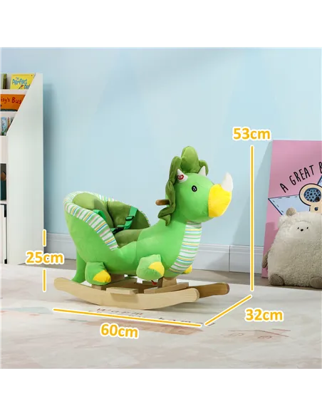 AIYAPLAY Baby Rocking Dinosaur with Animal Sounds, Safety Belt, Wooden Base, for Toddlers 18-36 Months, Green