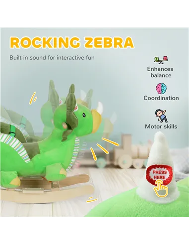 AIYAPLAY Baby Rocking Dinosaur with Animal Sounds, Safety Belt, Wooden Base, for Toddlers 18-36 Months, Green